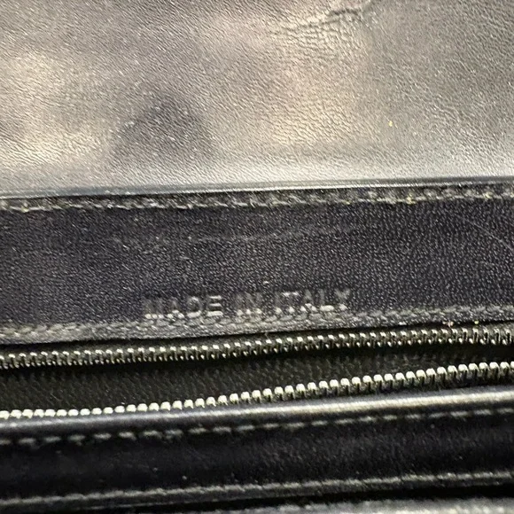 Vintage Italian Leather Small Satchel structured Hand Bag Midnight Blue Pockets - Picture 8 of 13